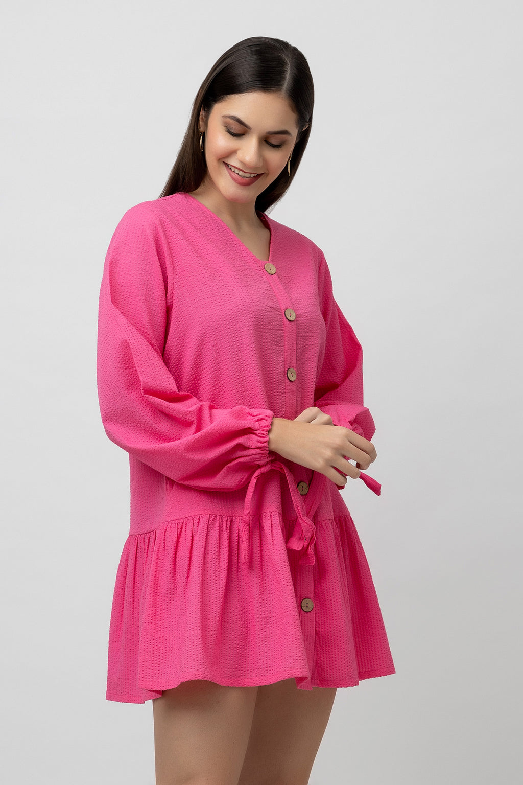 Women's Cotton Textured Flare Mini Dress