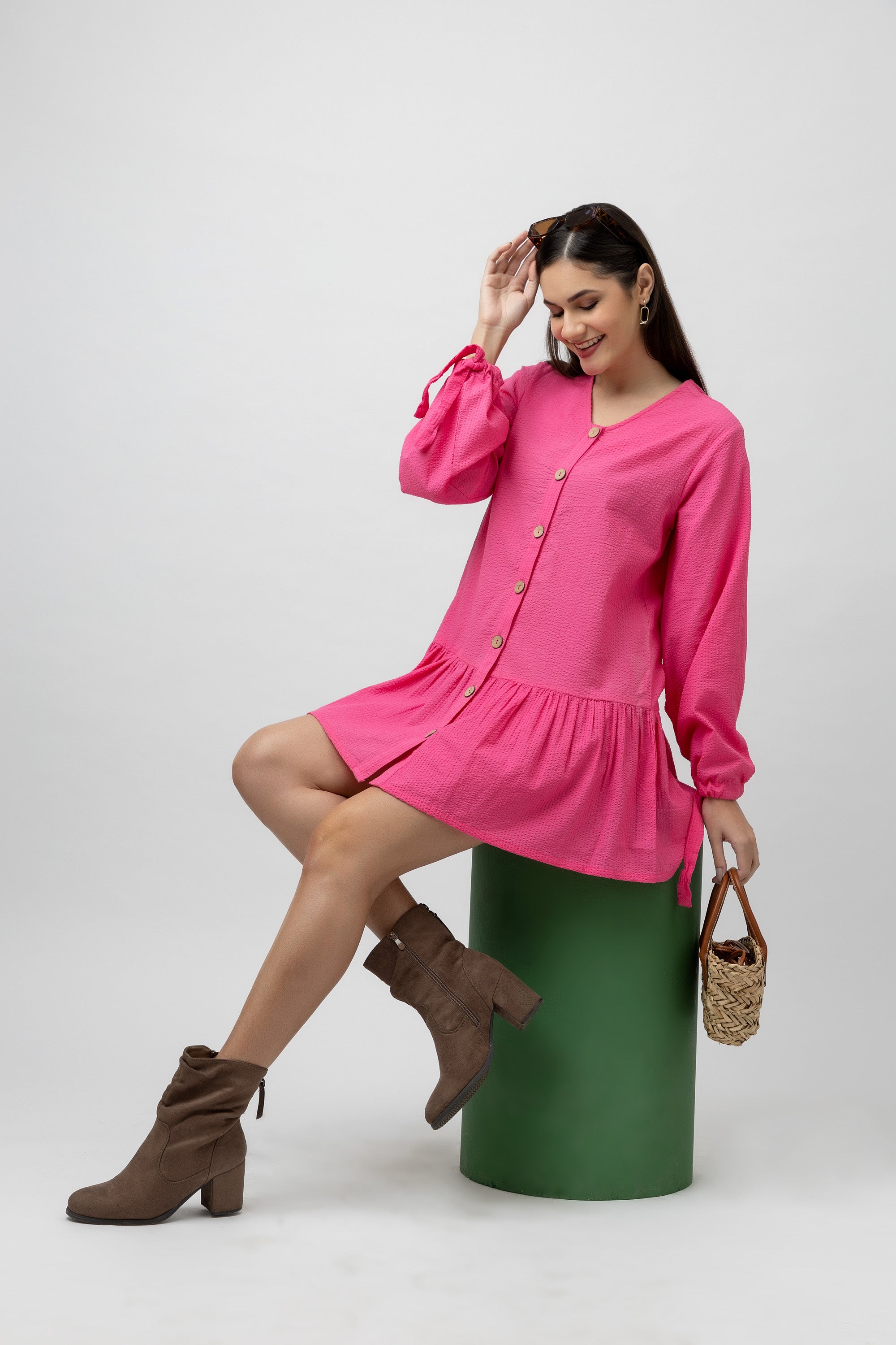 Women's Cotton Textured Flare Mini Dress