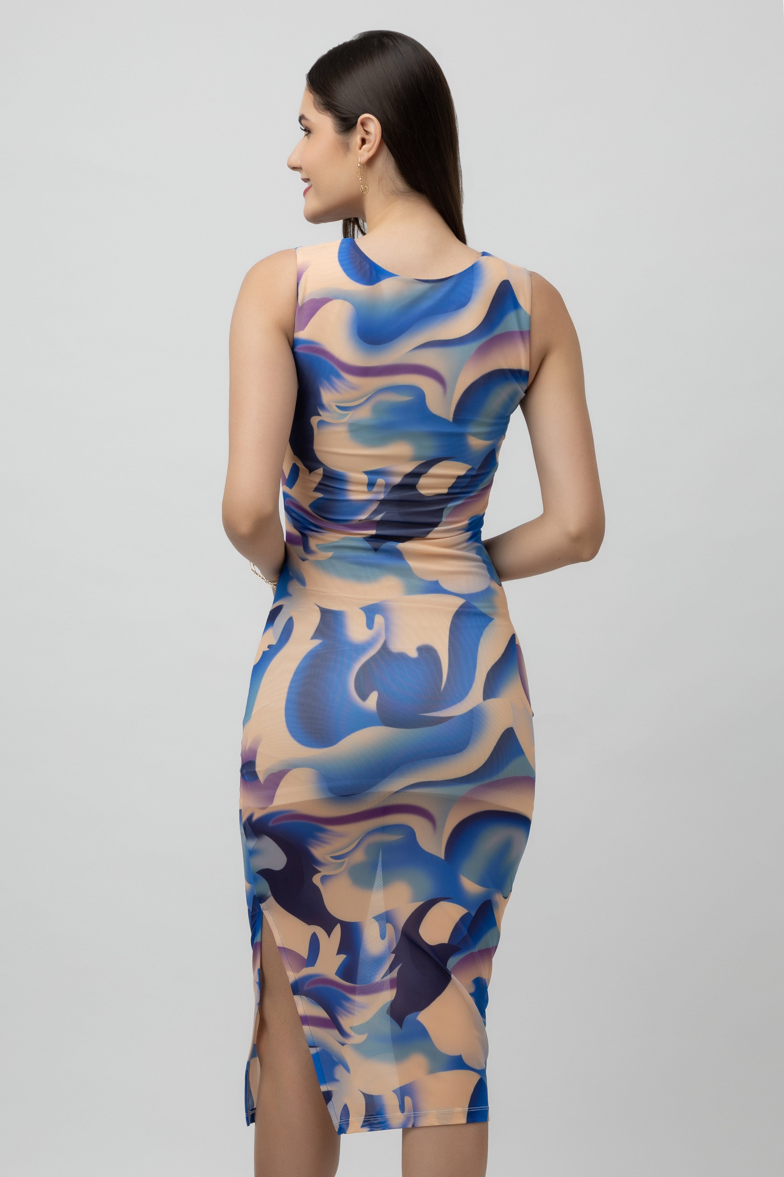 Women's Printed Bodycon Mesh Maxi Dress