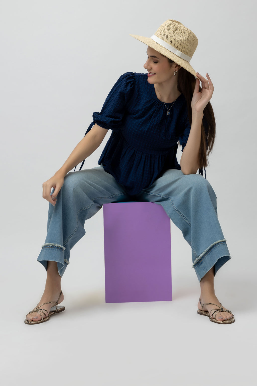 Women's Textured Peplum Top