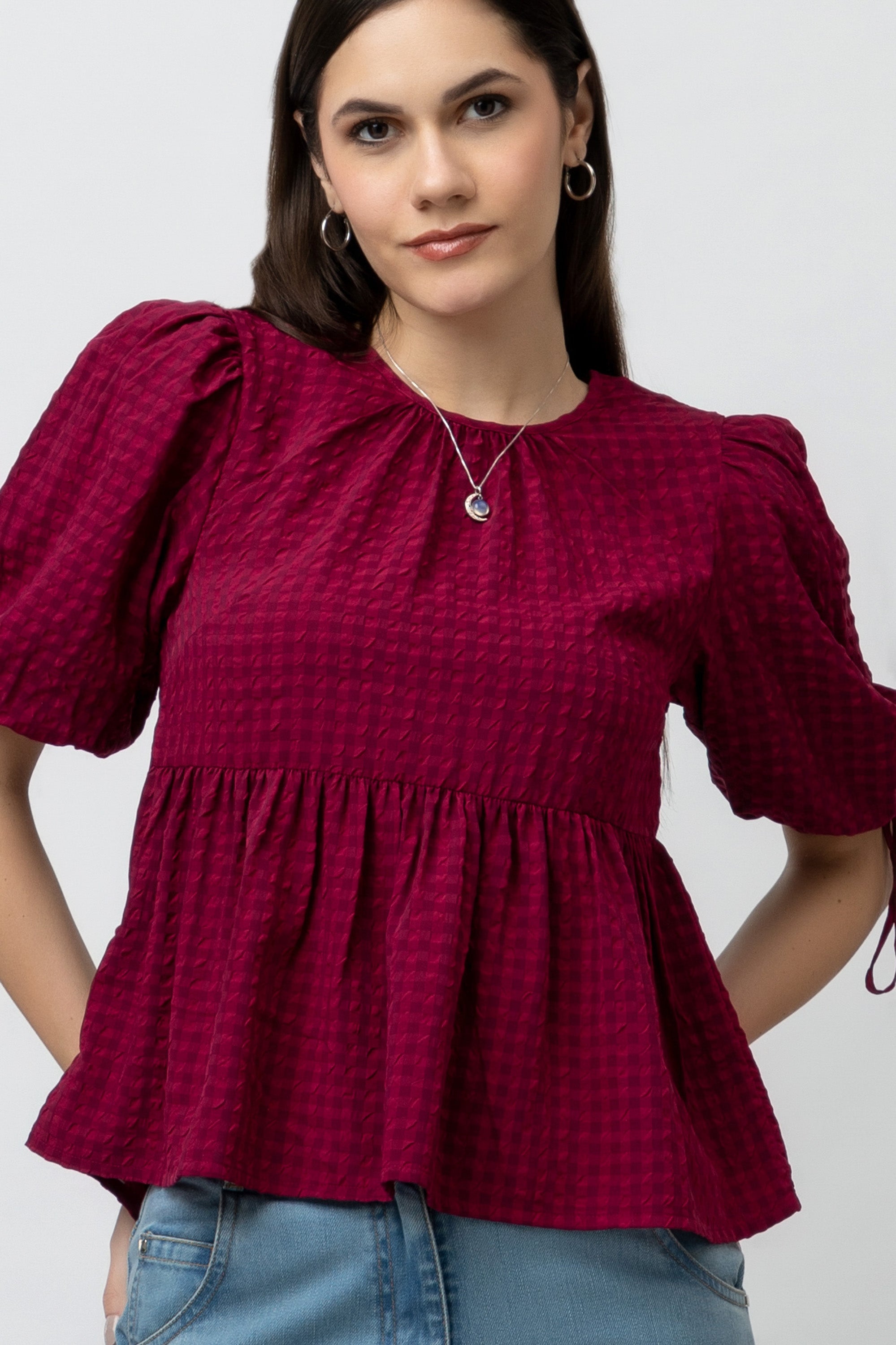 Women's Textured Peplum Top