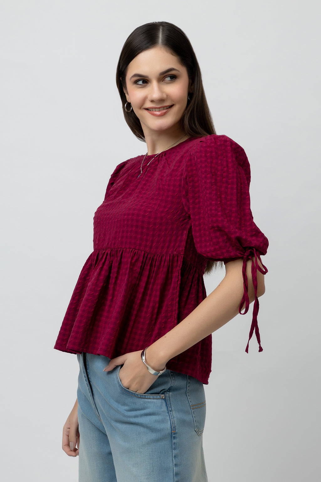 Women's Textured Peplum Top
