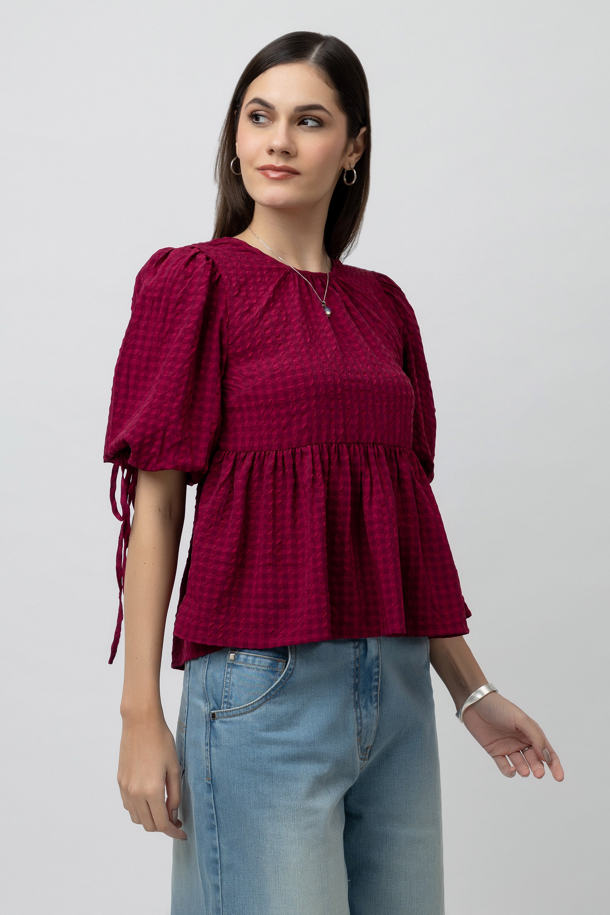 Women's Textured Peplum Top