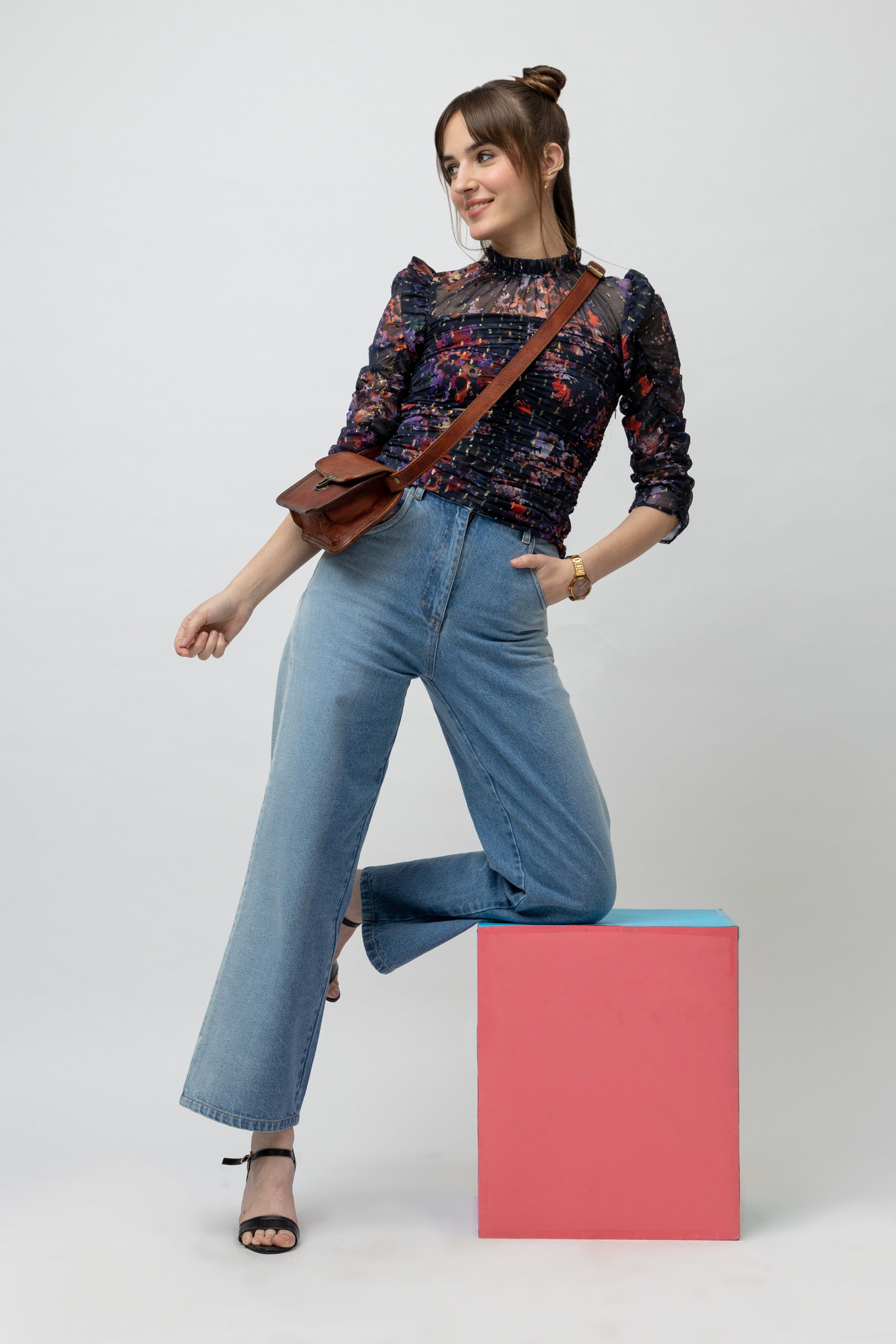 Women's Printed Chiffon Crop Top