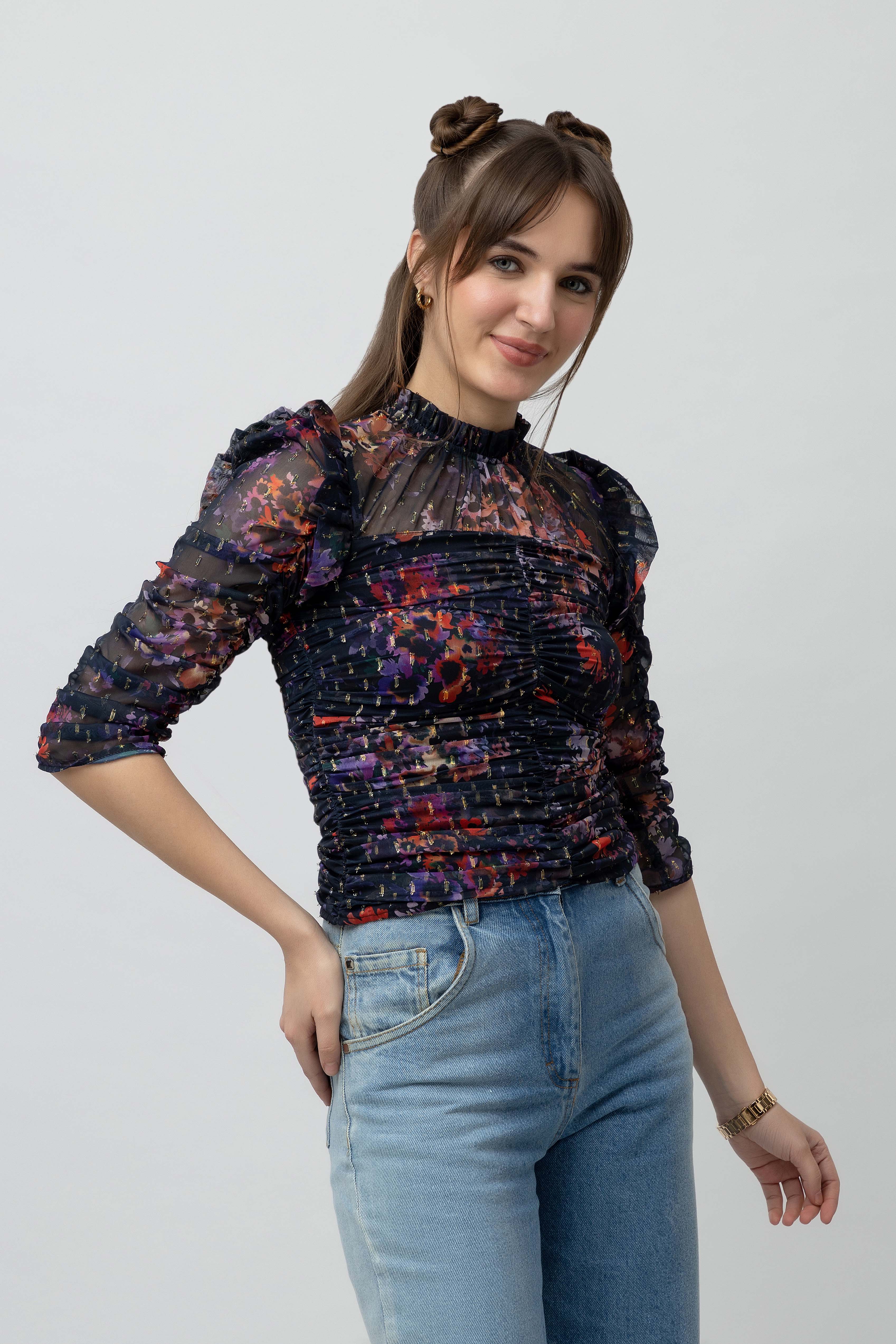 Women's Printed Chiffon Crop Top