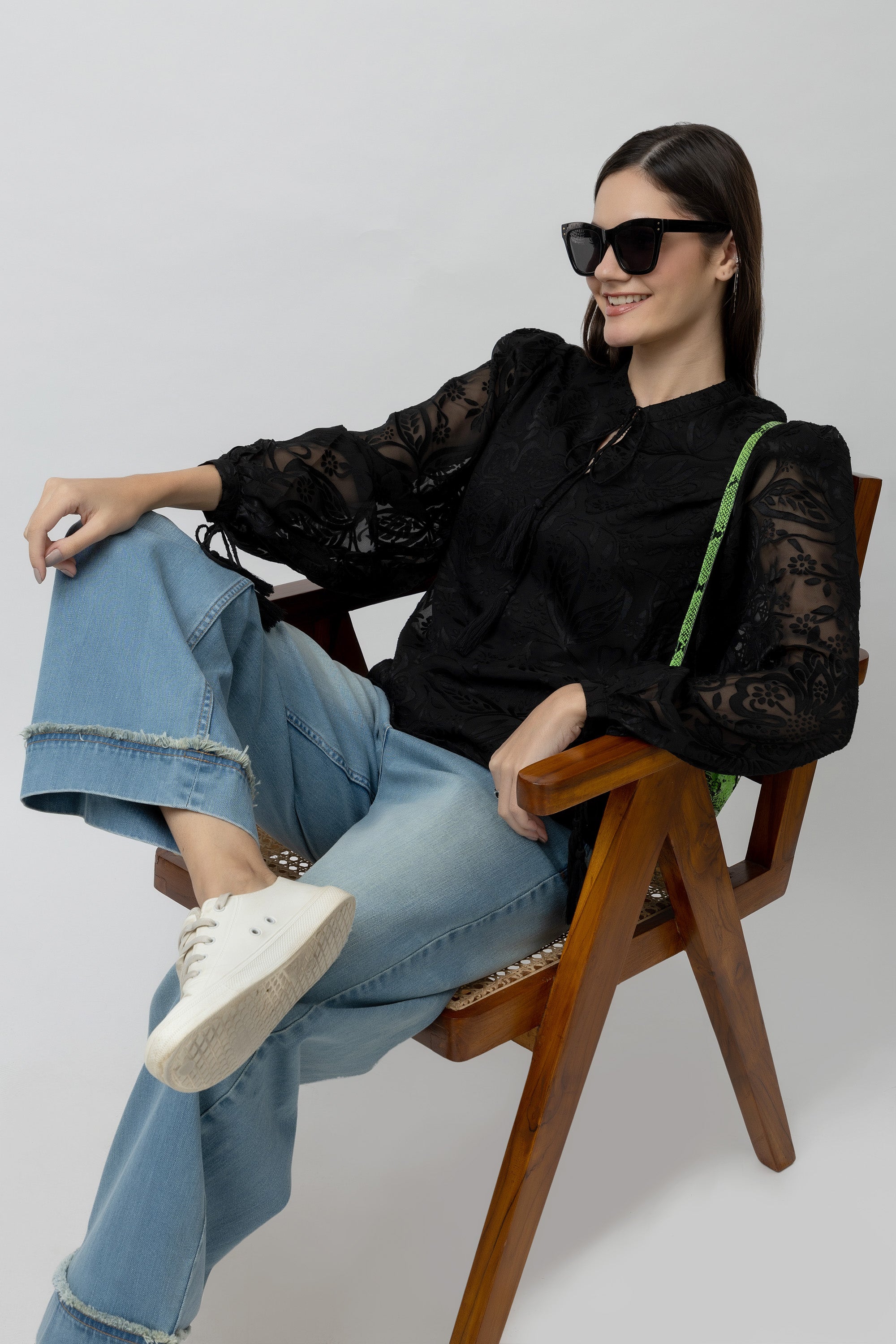 Women's burntout Jacquard Tunic Top