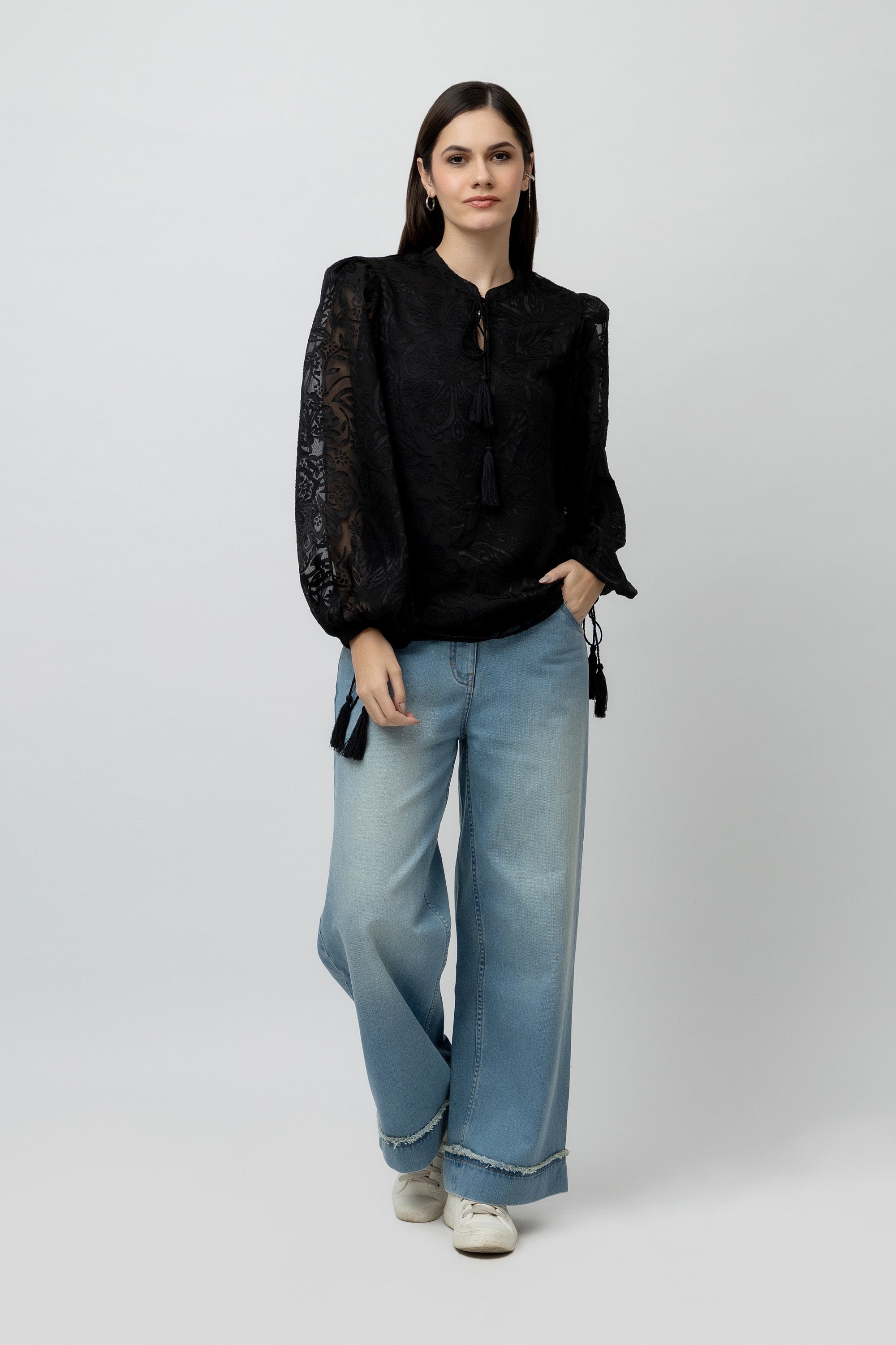 Women's burntout Jacquard Tunic Top