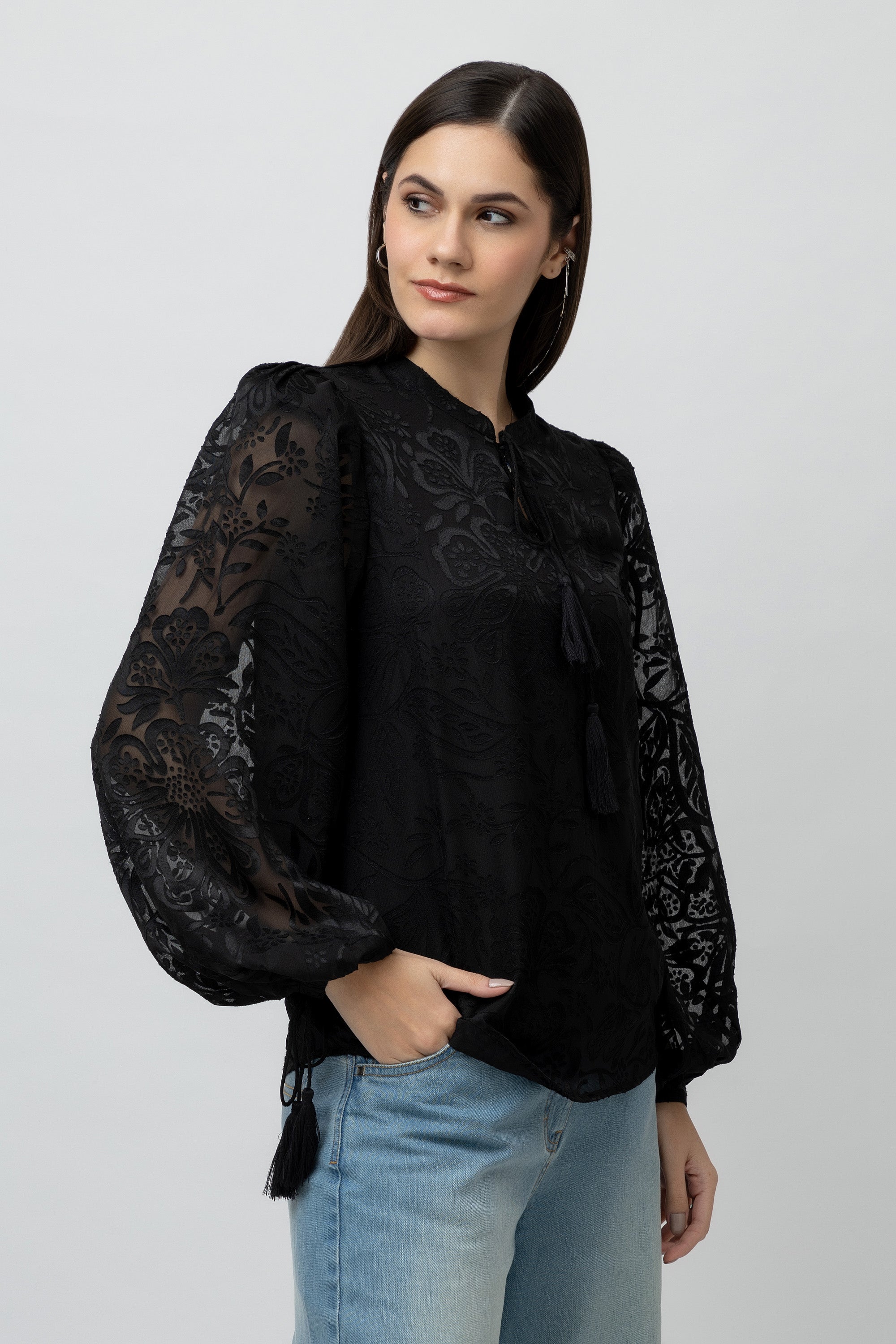Women's burntout Jacquard Tunic Top