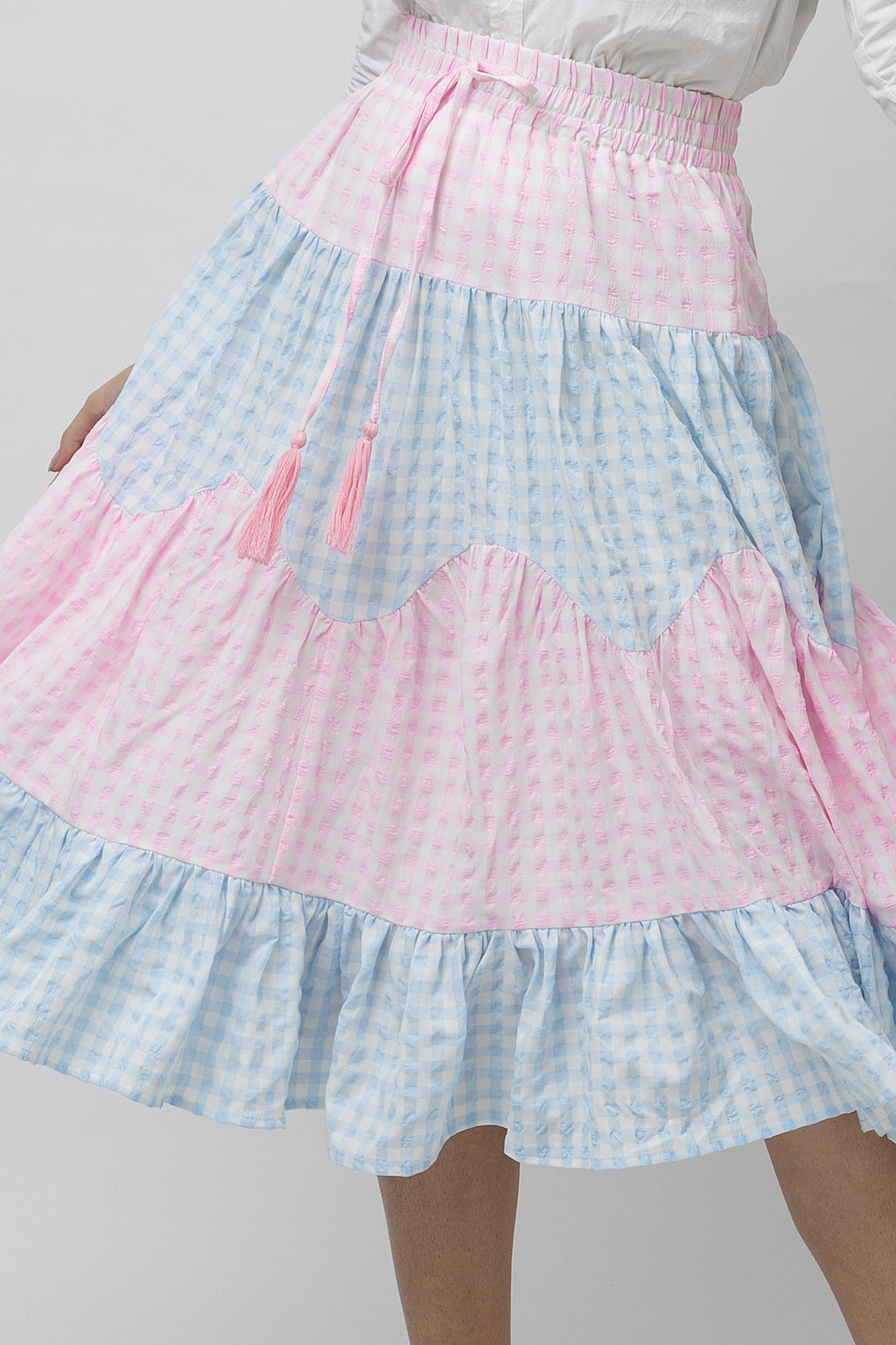 Women's Two-Color Textured Flare Midi Skirt