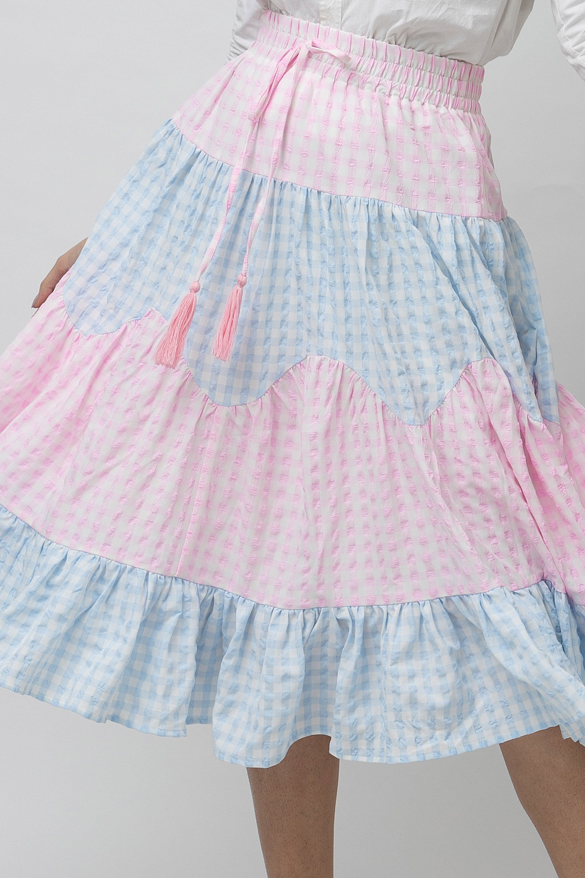 Women's Two-Color Textured Flare Midi Skirt