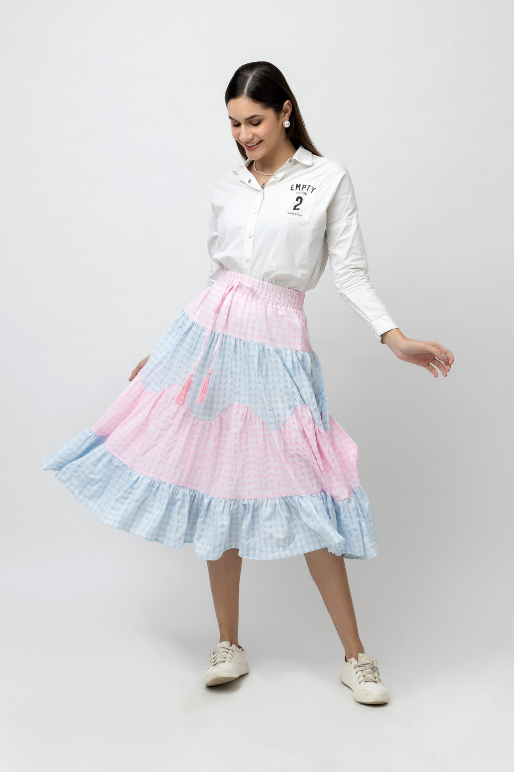 Women's Two-Color Textured Flare Midi Skirt