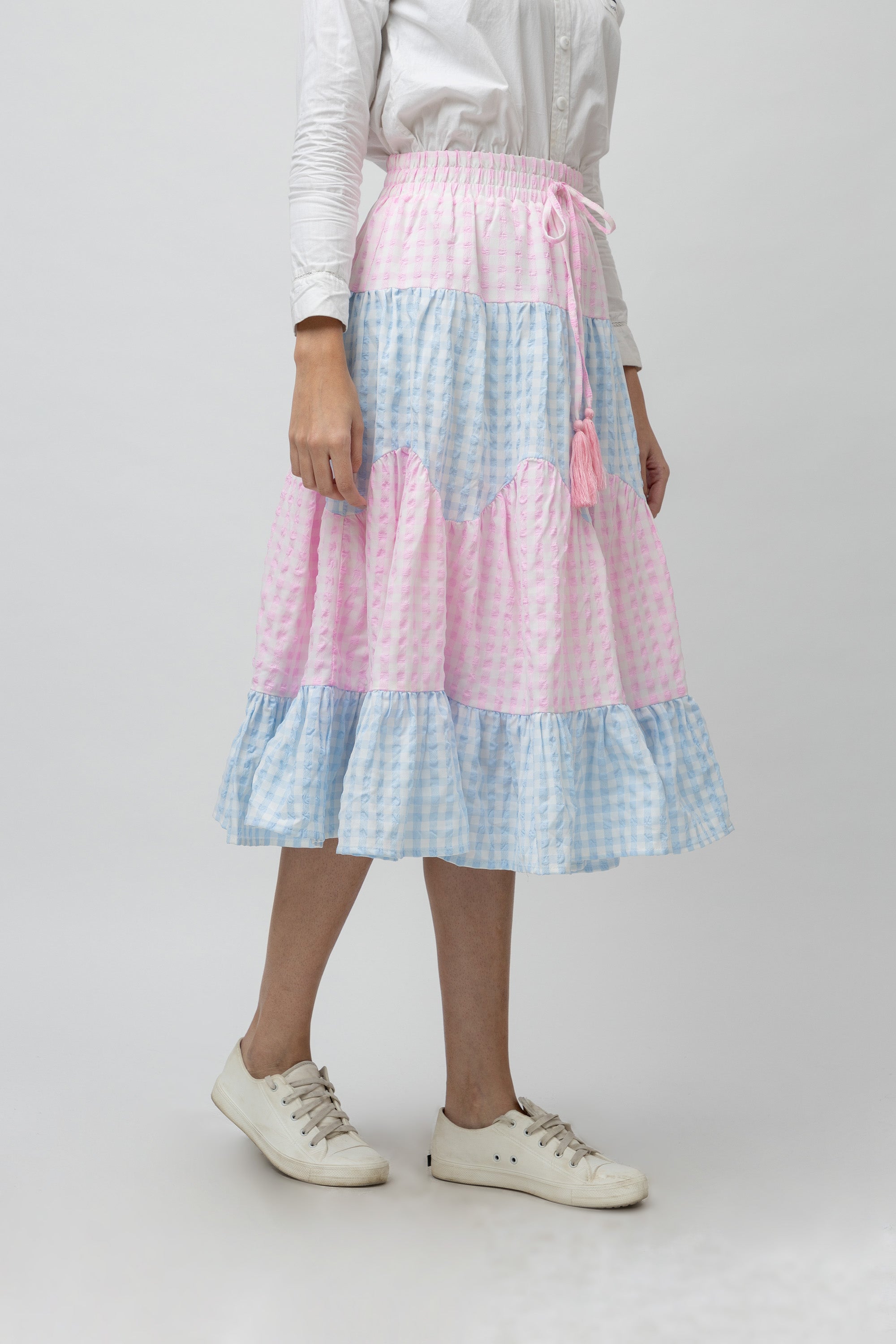 Women's Two-Color Textured Flare Midi Skirt