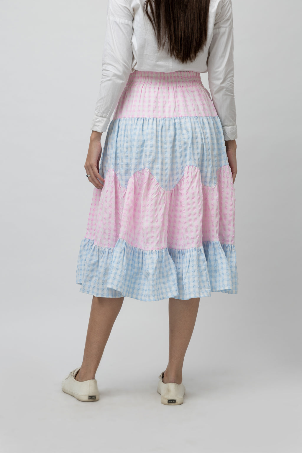 Women's Two-Color Textured Flare Midi Skirt