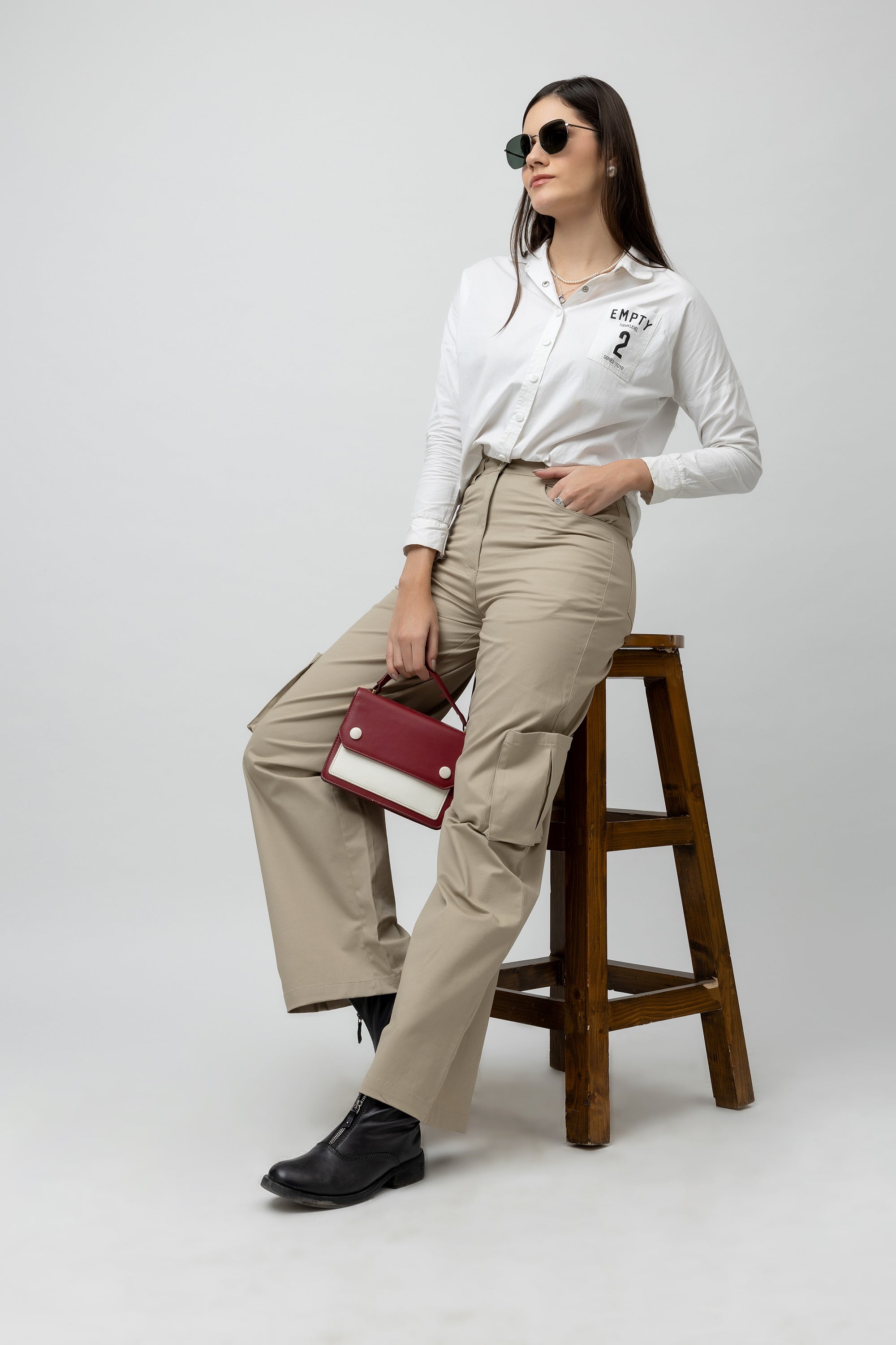 Women's Khaki Cargo Twill Trousers