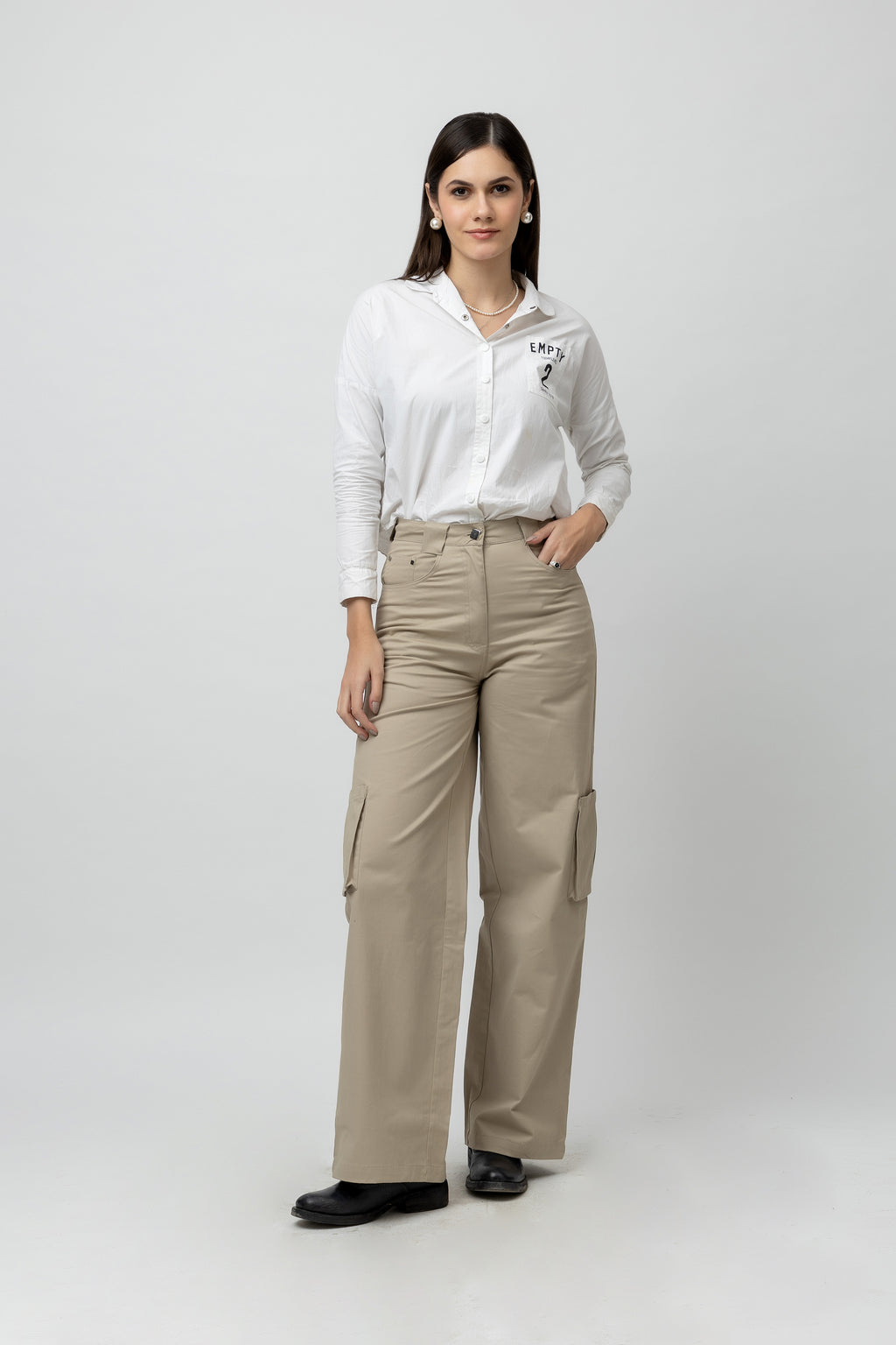 Women's Khaki Cargo Twill Trousers