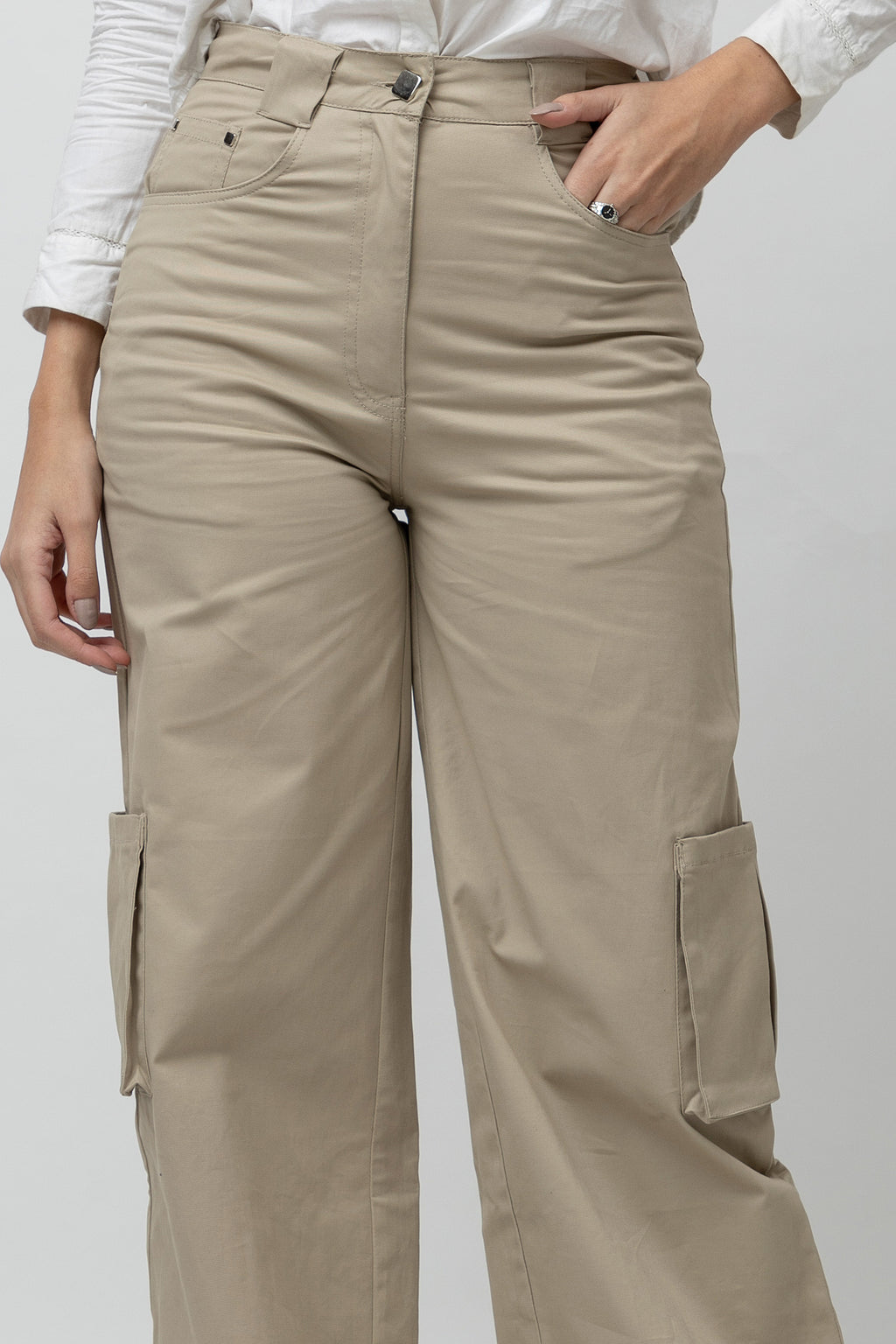 Women's Khaki Cargo Twill Trousers