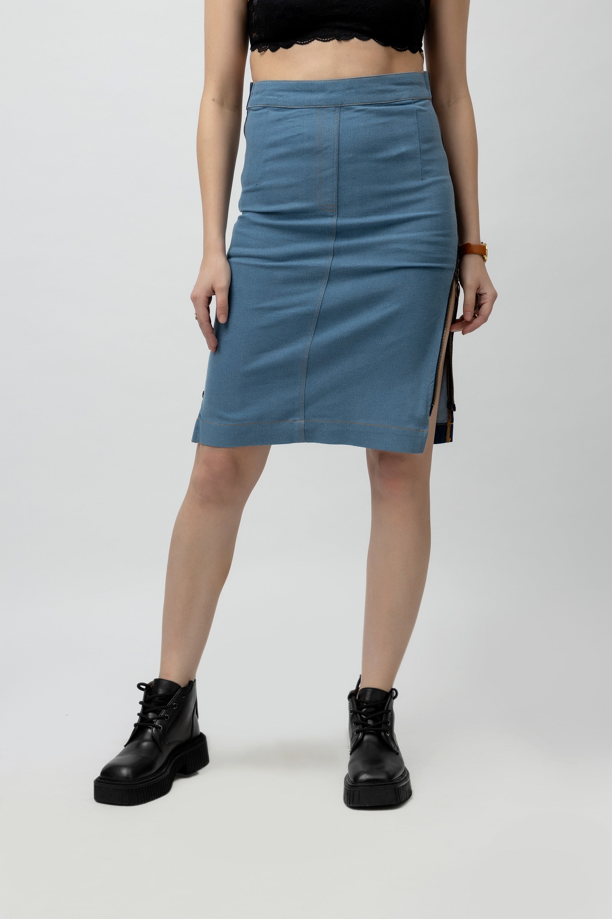 Women's Dual-Color Stretchable Denim Pencil Skirt