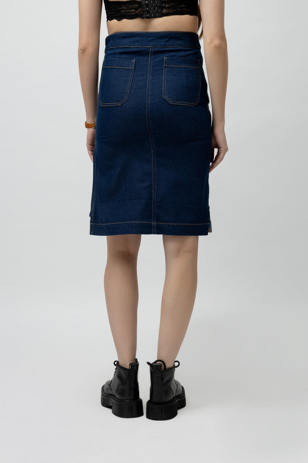 Women's Dual-Color Stretchable Denim Pencil Skirt
