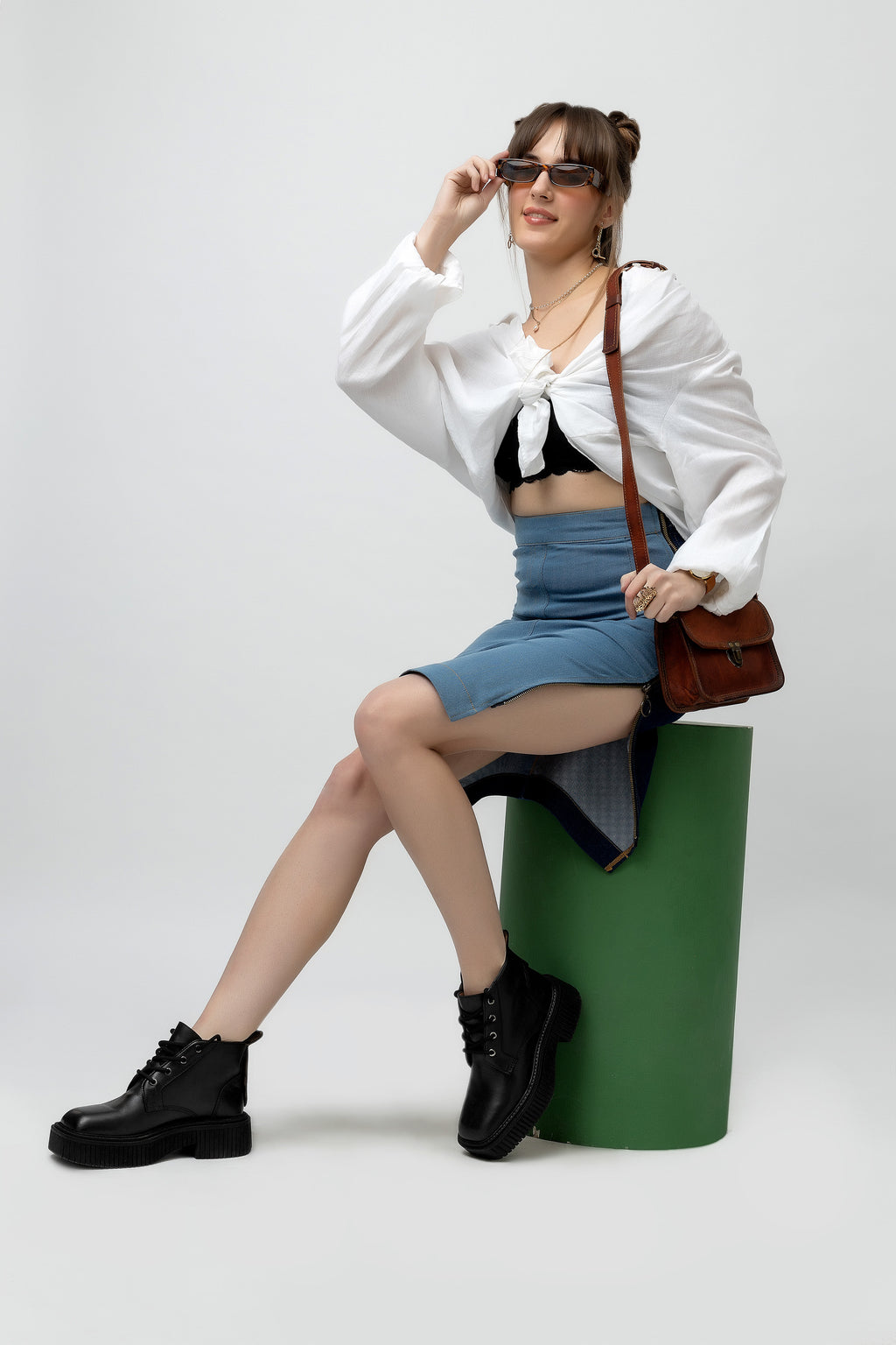 Women's Dual-Color Stretchable Denim Pencil Skirt