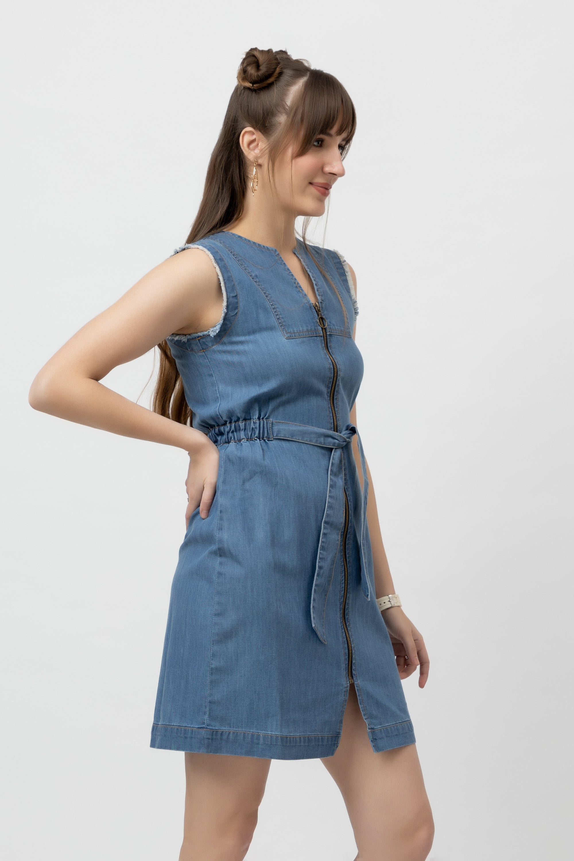 Women's Tencel Denim Knee-Length Dress