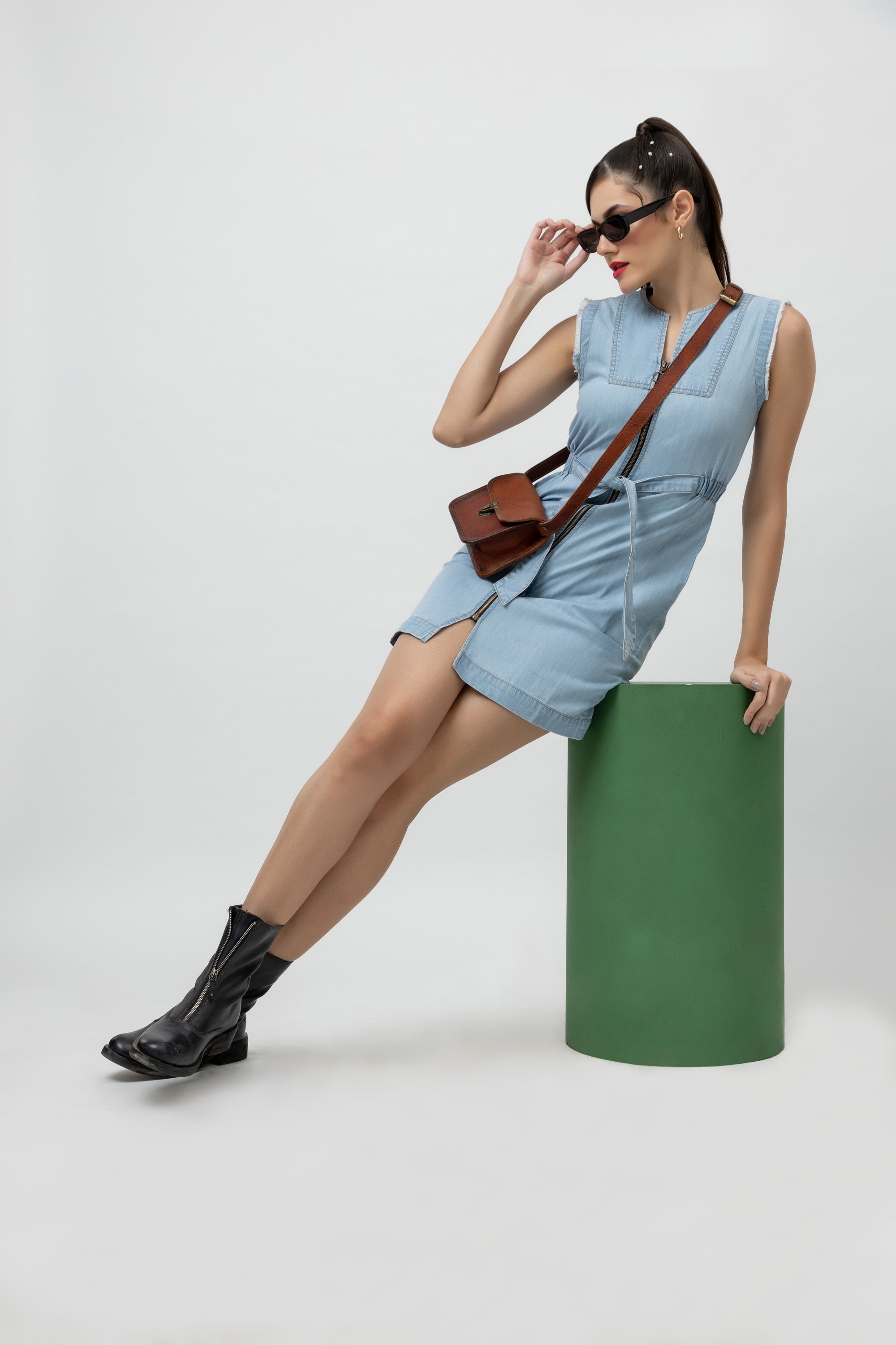 Women's Tencel Denim Knee-Length Dress