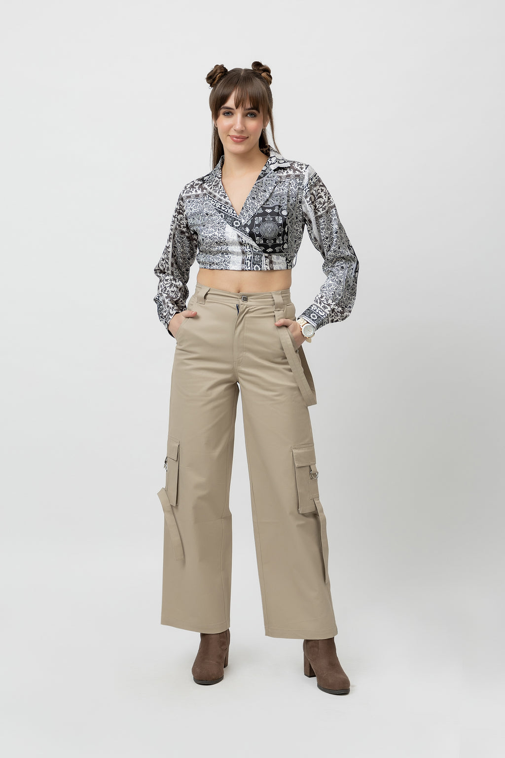 Women's Printed Wrap Satin Top - Full Sleeves