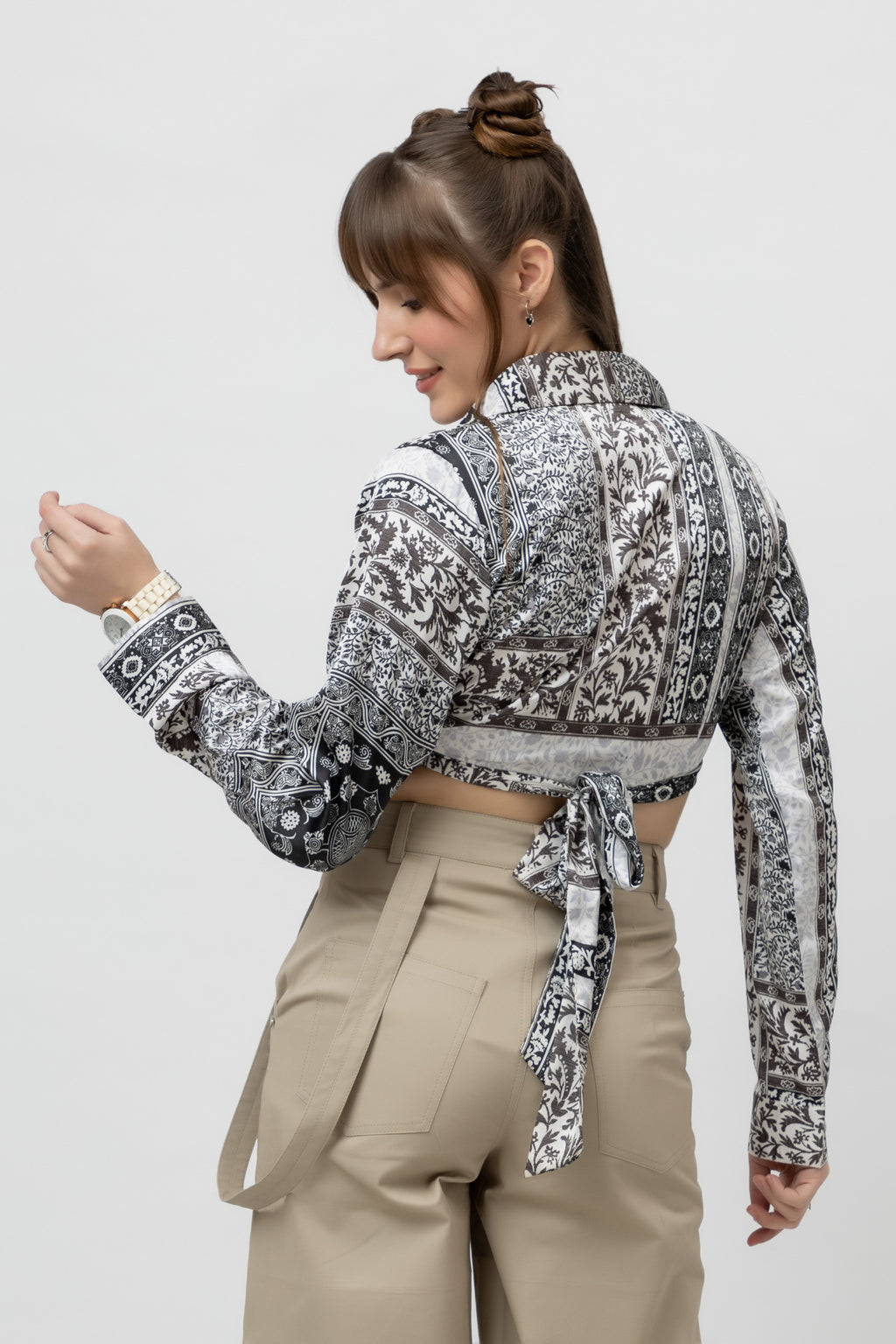 Women's Printed Wrap Satin Top - Full Sleeves