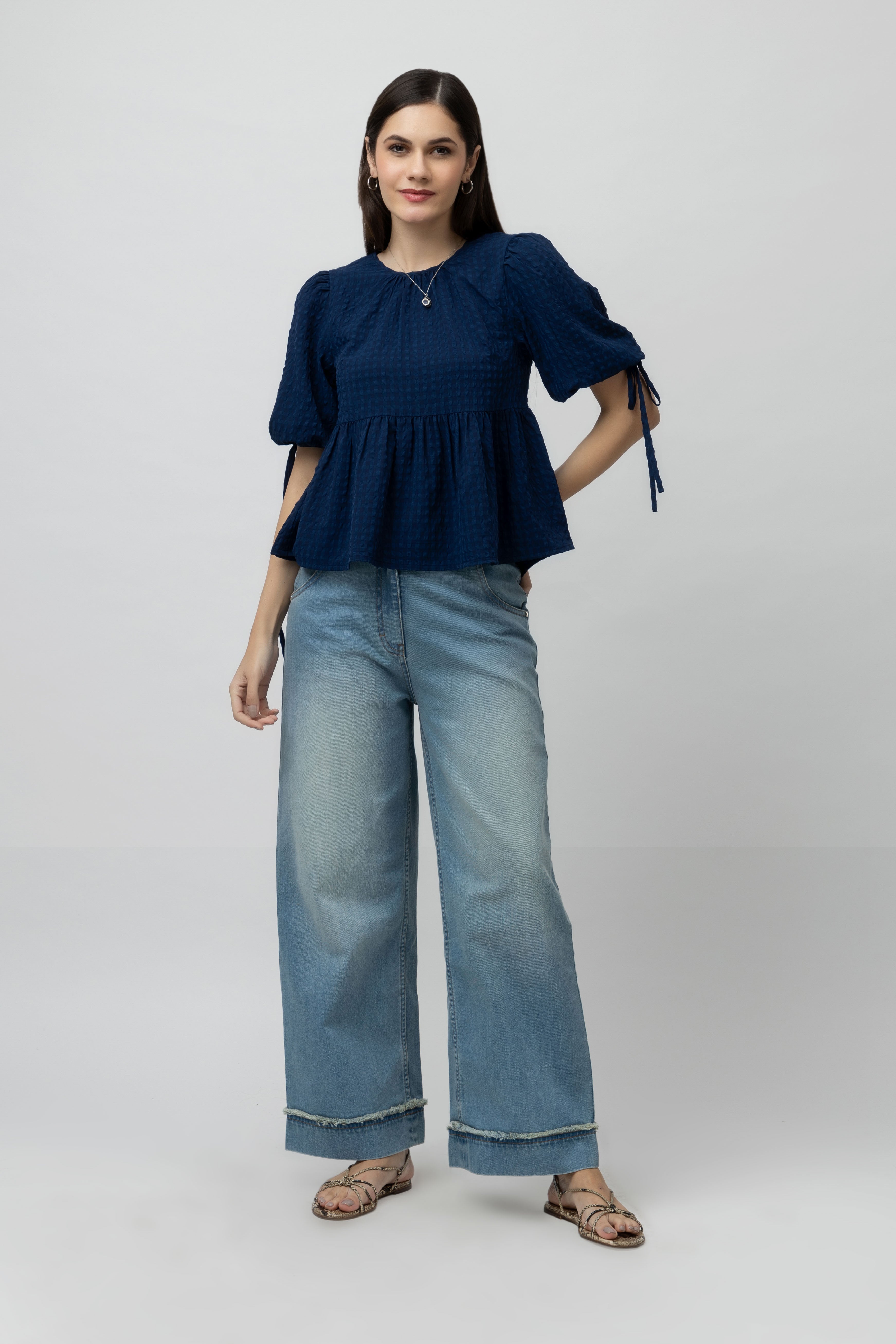 Women's Textured Peplum Top