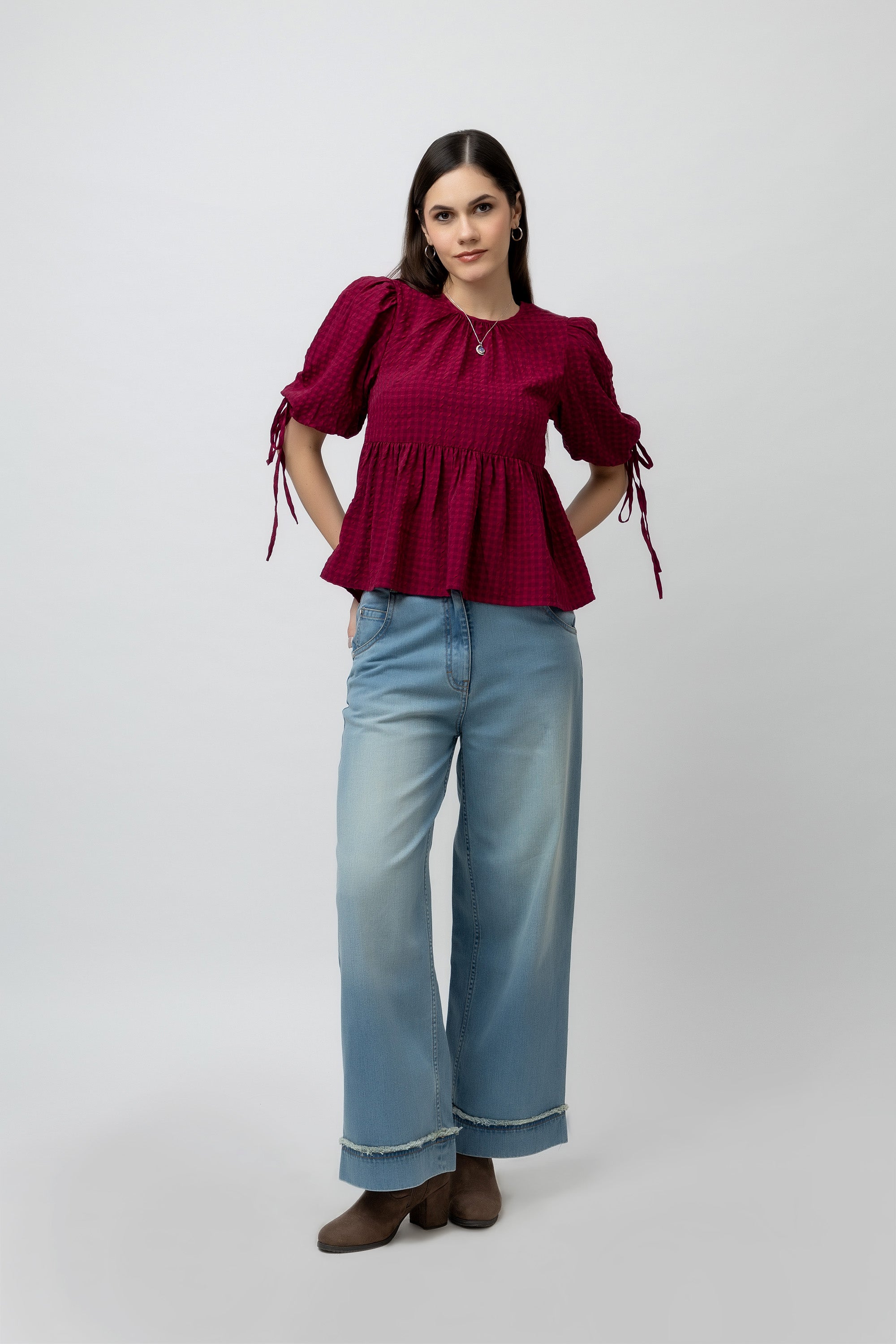 Women's Textured Peplum Top